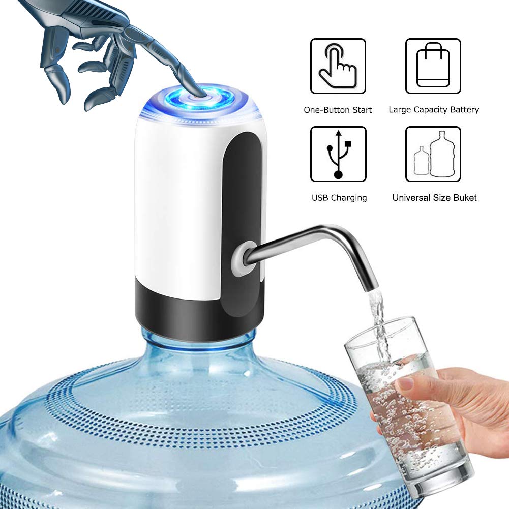 USB Charging Automatic Drinking Water Pump Portable Electric Water Dispenser Water Bottle Switch for Universal 5 Gallon Bottle White HINMAY Water Bottle Pump 