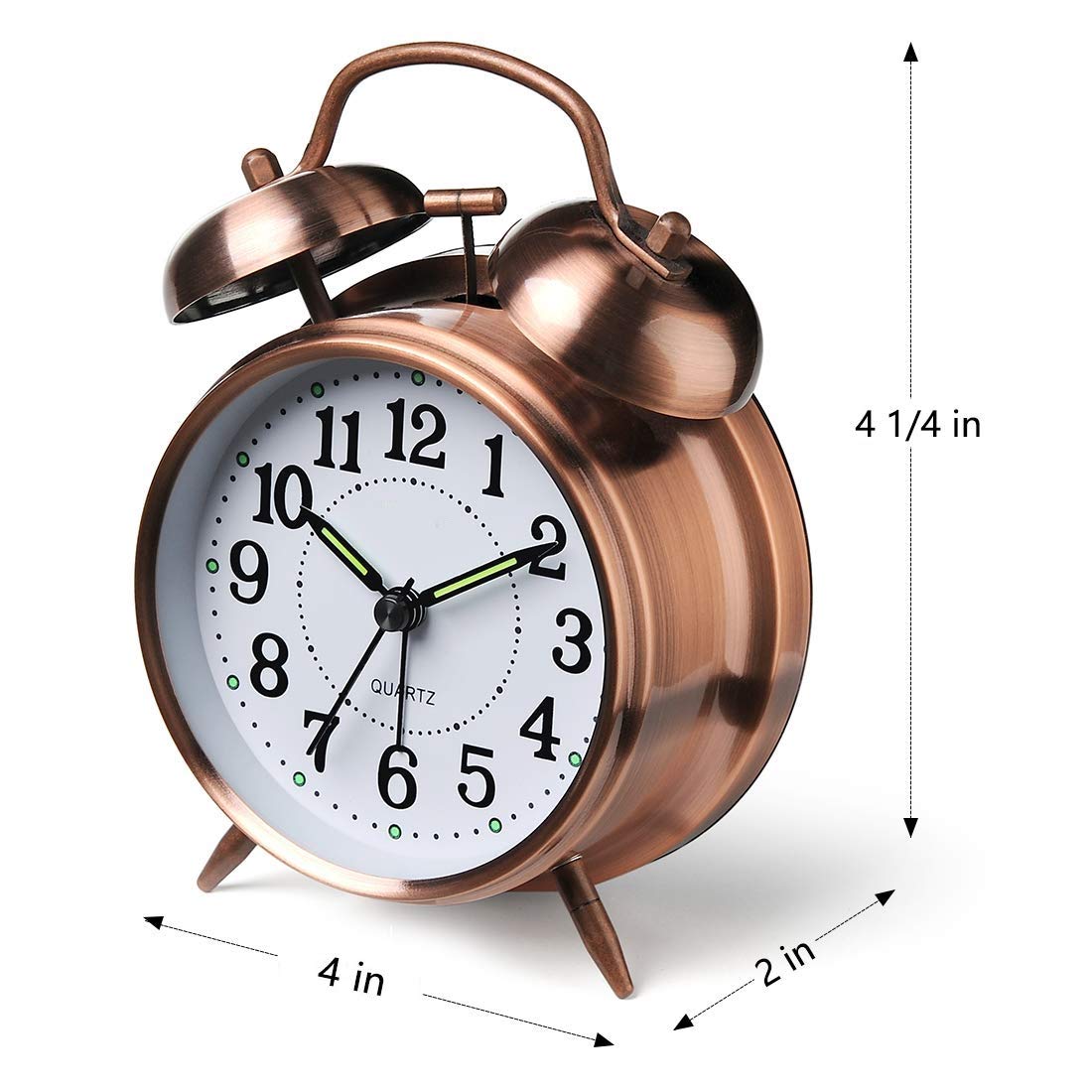 Design 1 Vintage Look Twin Bell Table Alarm Wind-Up Clock with Night Led Light 