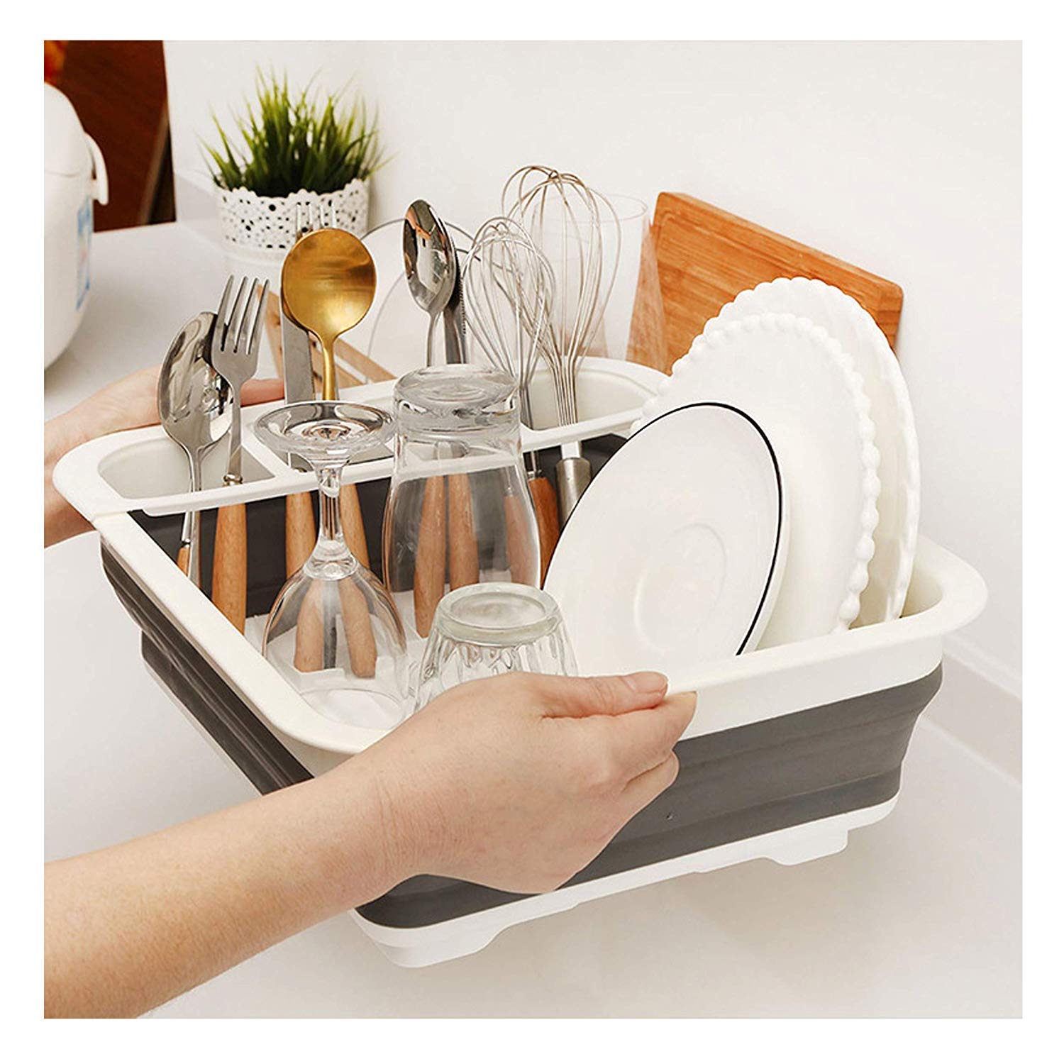 Portable Kitchen Dish Drying Rack Flatware Holder Plate Foldable Storage Dishes 
